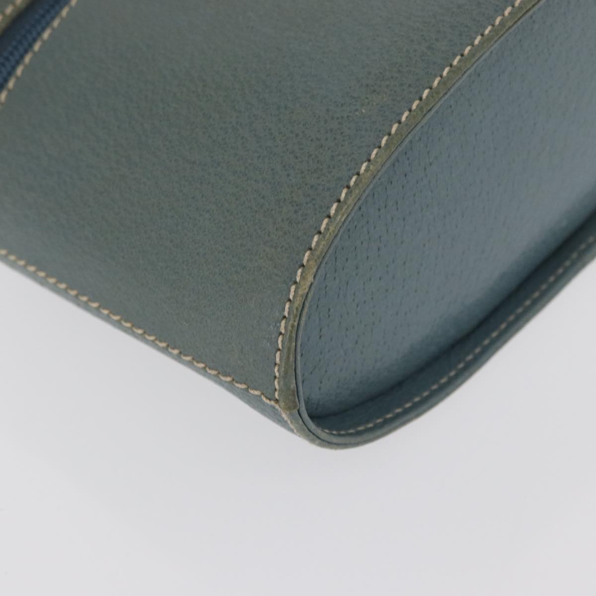 GUCCI Bamboo Vanity Cosmetic Pouch Leather Blue Gold 000 984 0232 Auth 169467