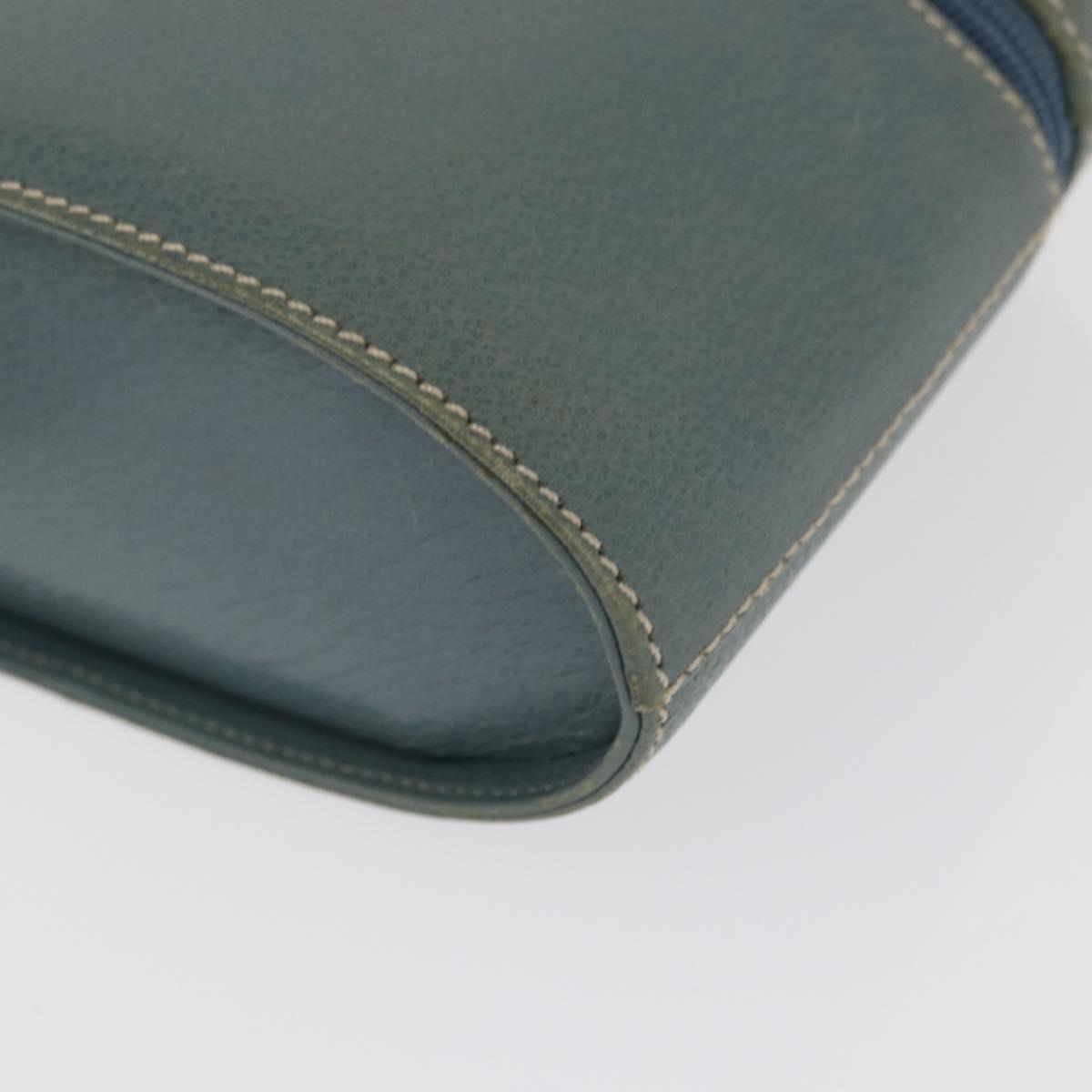 GUCCI Bamboo Vanity Cosmetic Pouch Leather Blue Gold 000 984 0232 Auth 169467