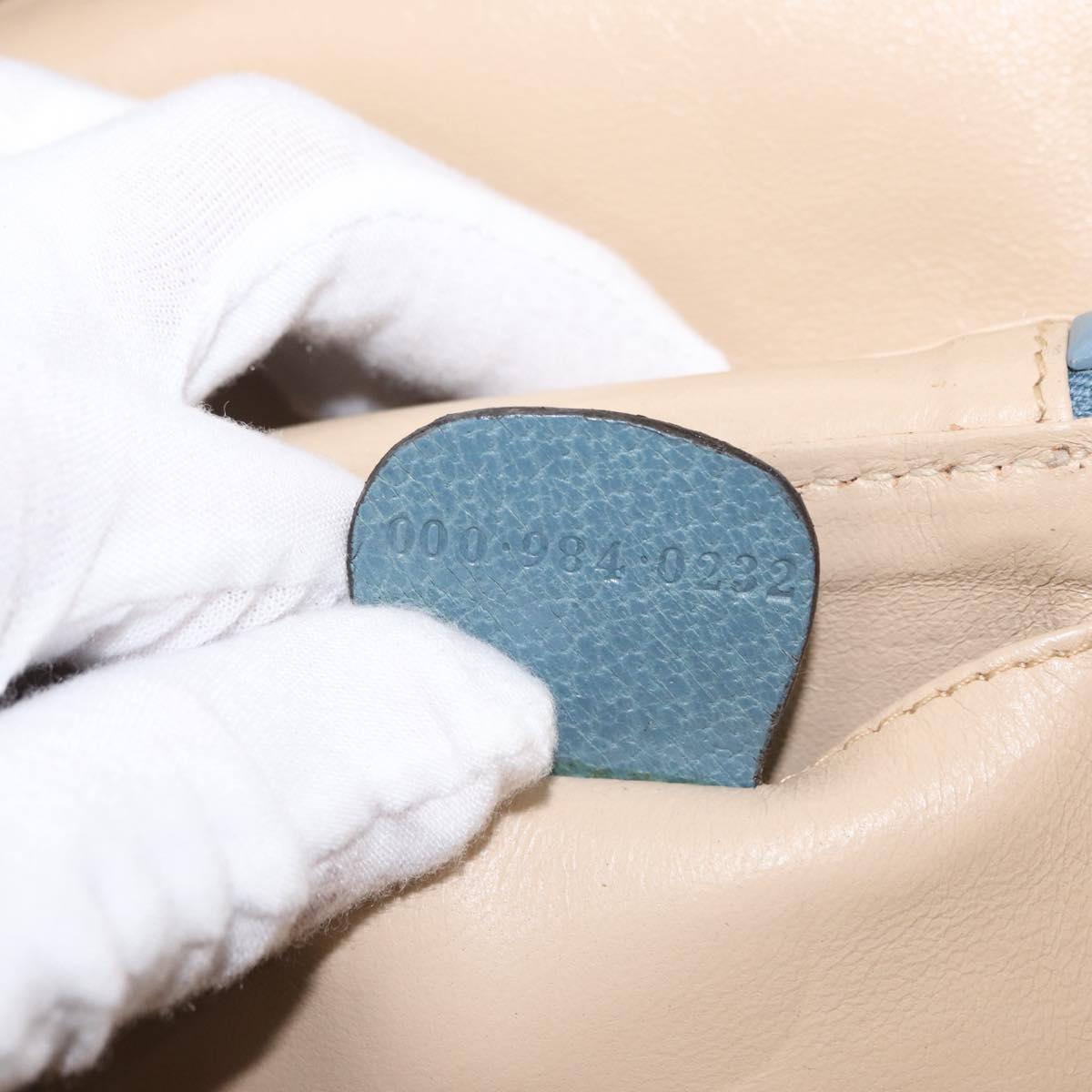 GUCCI Bamboo Vanity Cosmetic Pouch Leather Blue Gold 000 984 0232 Auth 169467