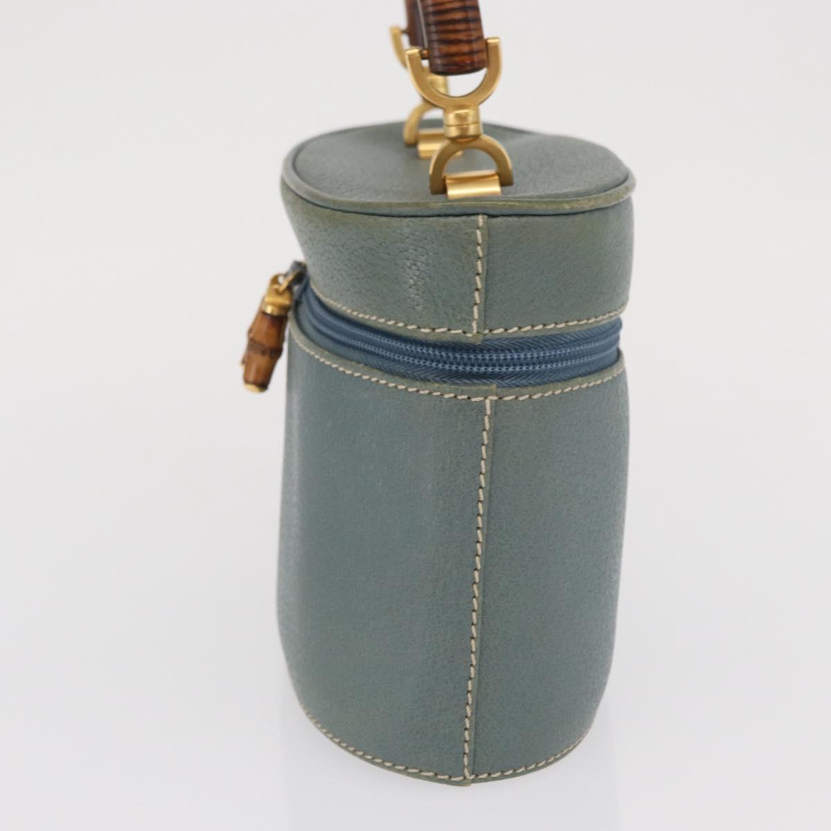 GUCCI Bamboo Vanity Cosmetic Pouch Leather Blue Gold 000 984 0232 Auth 169467