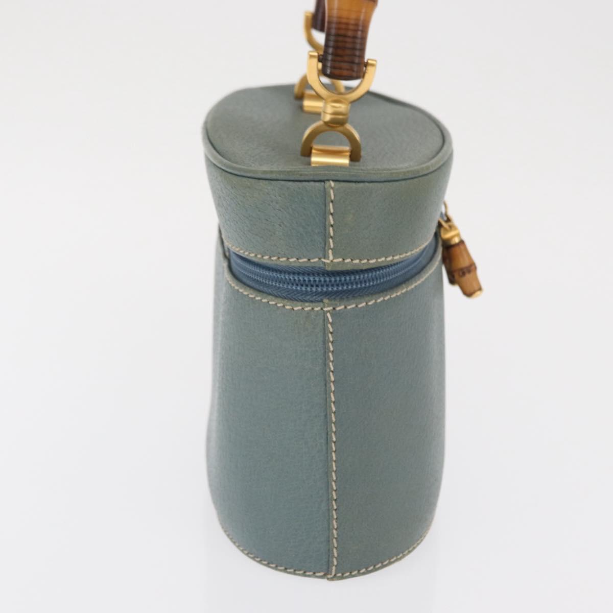 GUCCI Bamboo Vanity Cosmetic Pouch Leather Blue Gold 000 984 0232 Auth 169467