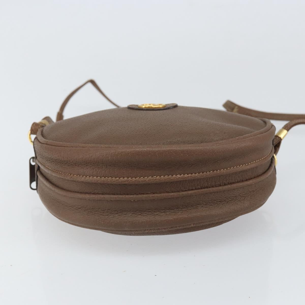 GUCCI Shoulder Bag Leather Brown Gold 07 37 5575 Auth 169468