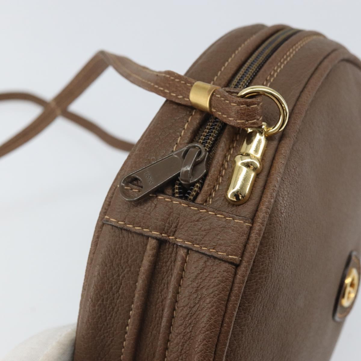 GUCCI Shoulder Bag Leather Brown Gold 07 37 5575 Auth 169468