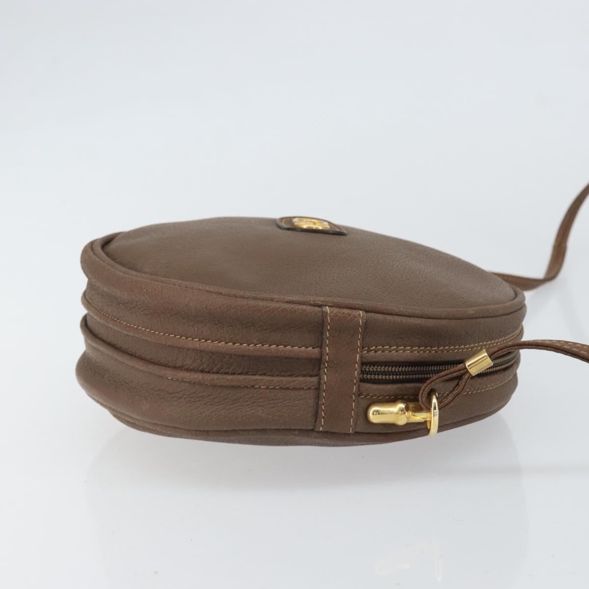 GUCCI Shoulder Bag Leather Brown Gold 07 37 5575 Auth 169468