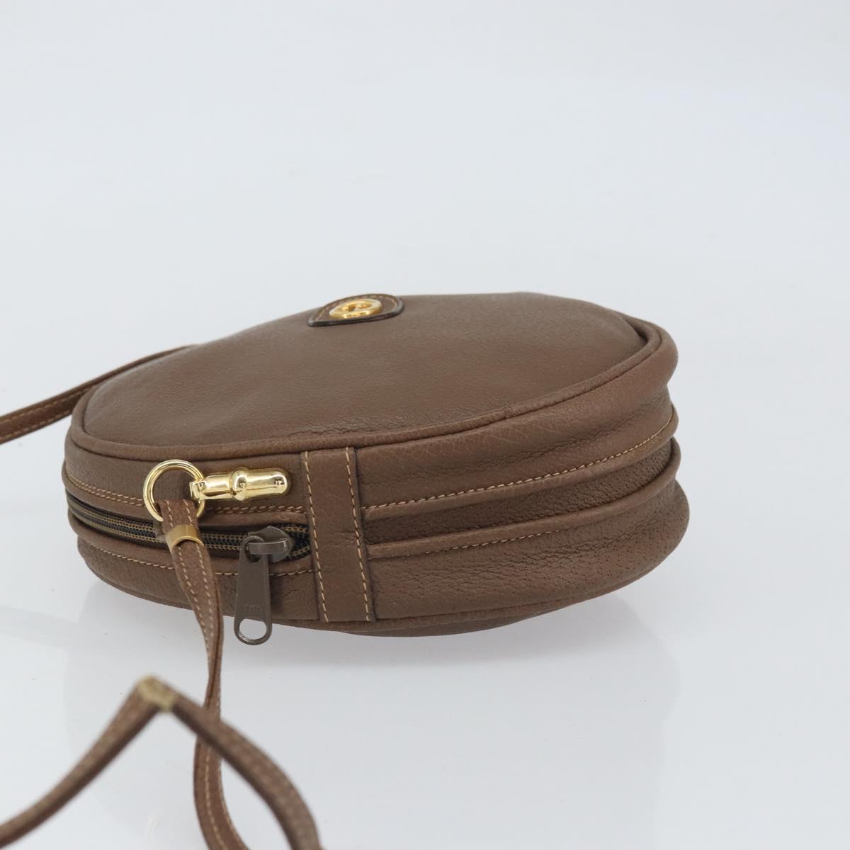 GUCCI Shoulder Bag Leather Brown Gold 07 37 5575 Auth 169468