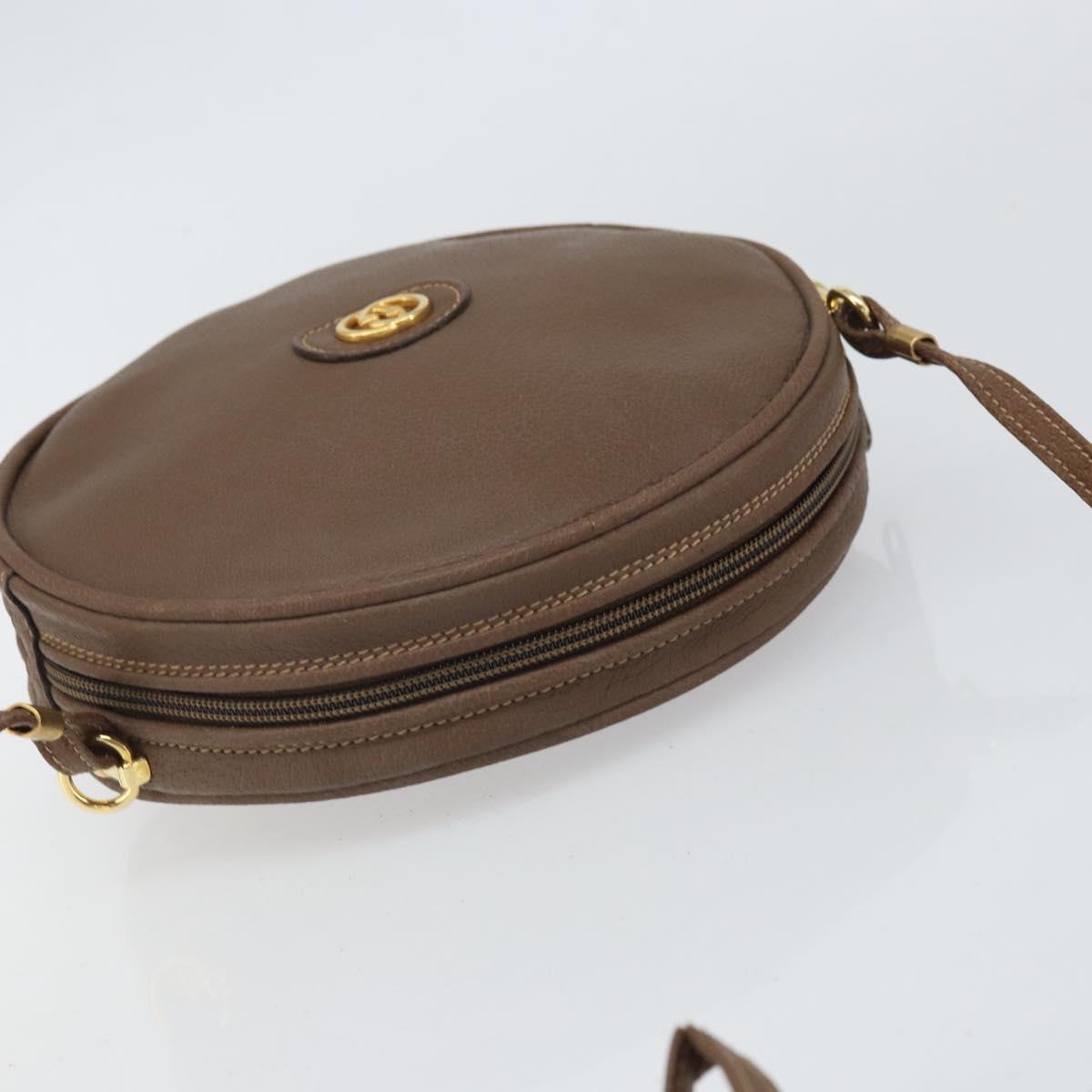 GUCCI Shoulder Bag Leather Brown Gold 07 37 5575 Auth 169468