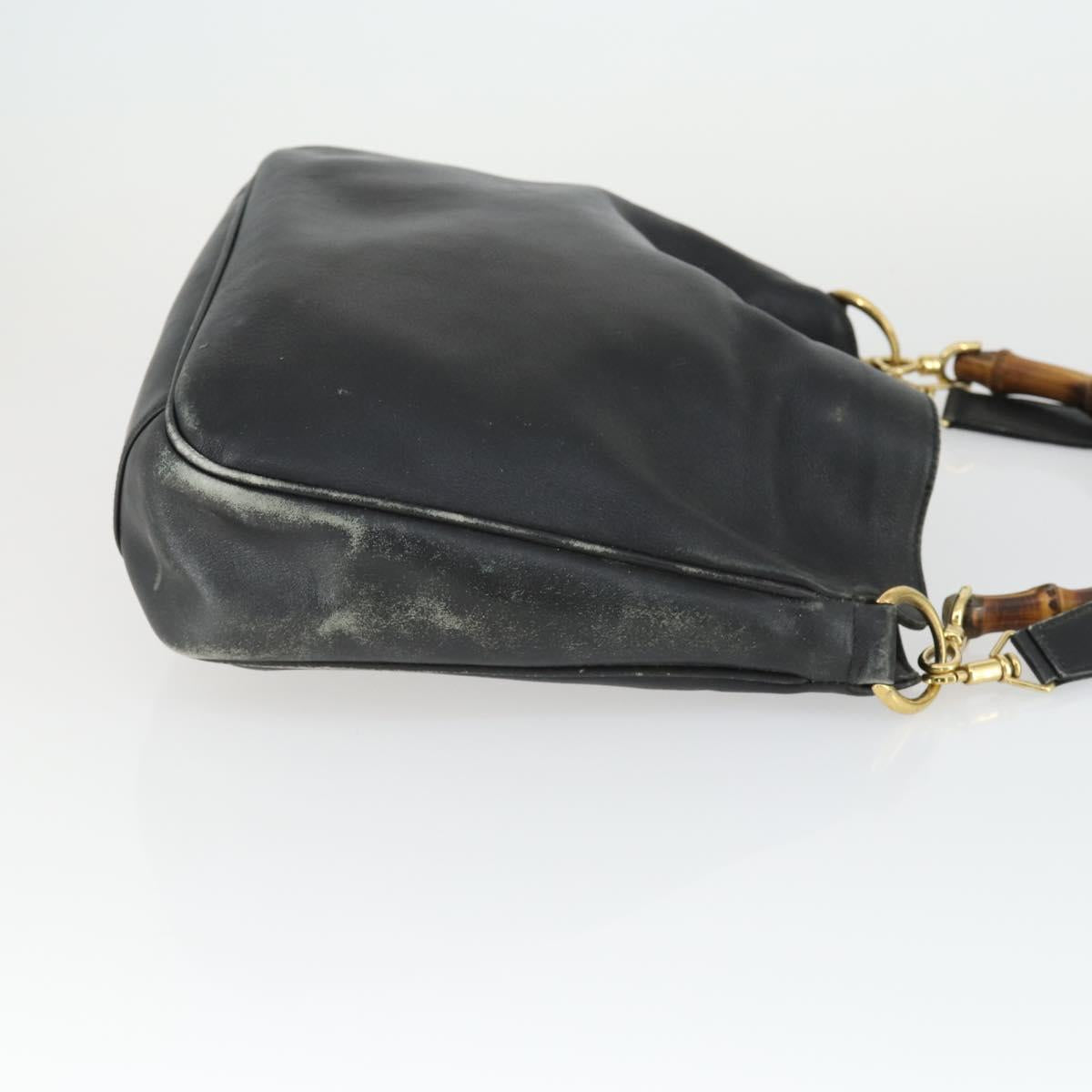 GUCCI Bamboo Hand Bag Leather 2way Black Gold 001 123 1638 Auth 169470