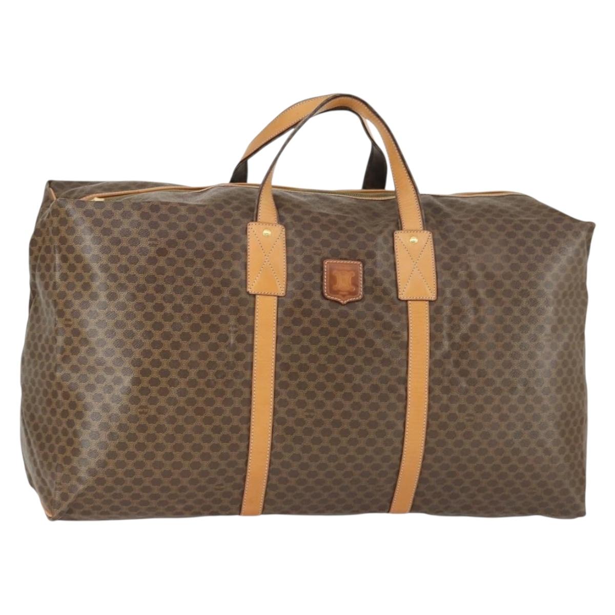 CELINE Macadam Canvas Boston Bag PVC Leather Brown Gold Auth 169471