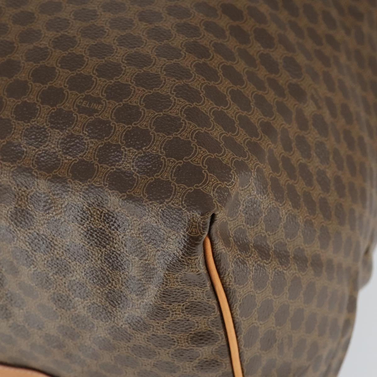 CELINE Macadam Canvas Boston Bag PVC Leather Brown Gold Auth 169471