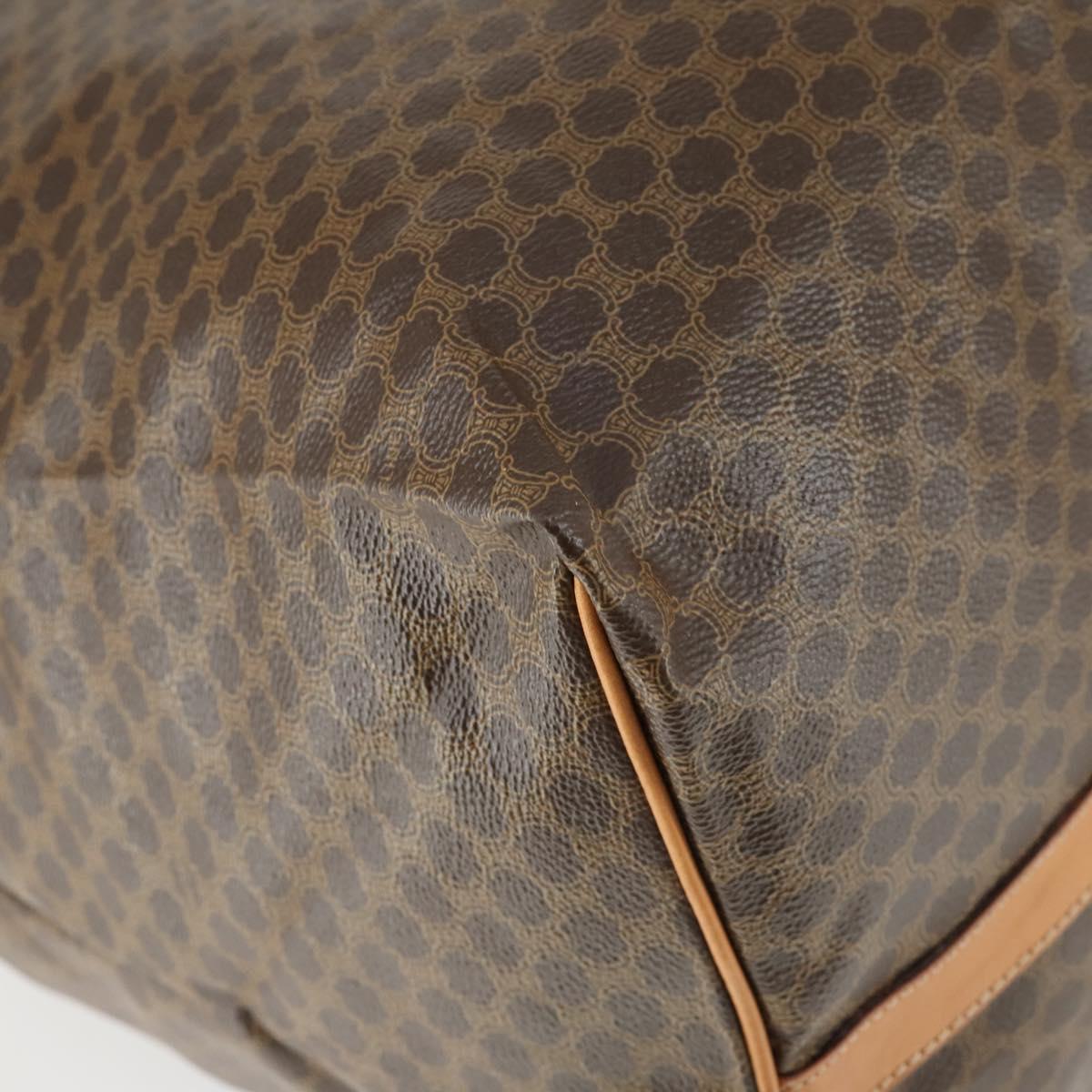 CELINE Macadam Canvas Boston Bag PVC Leather Brown Gold Auth 169471