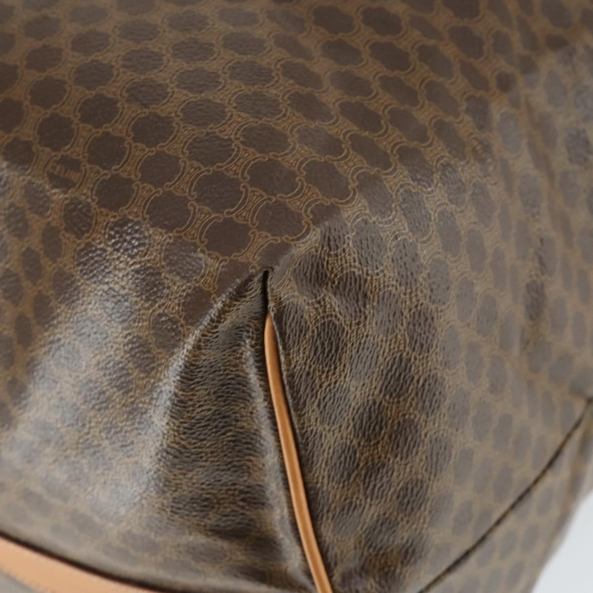 CELINE Macadam Canvas Boston Bag PVC Leather Brown Gold Auth 169471