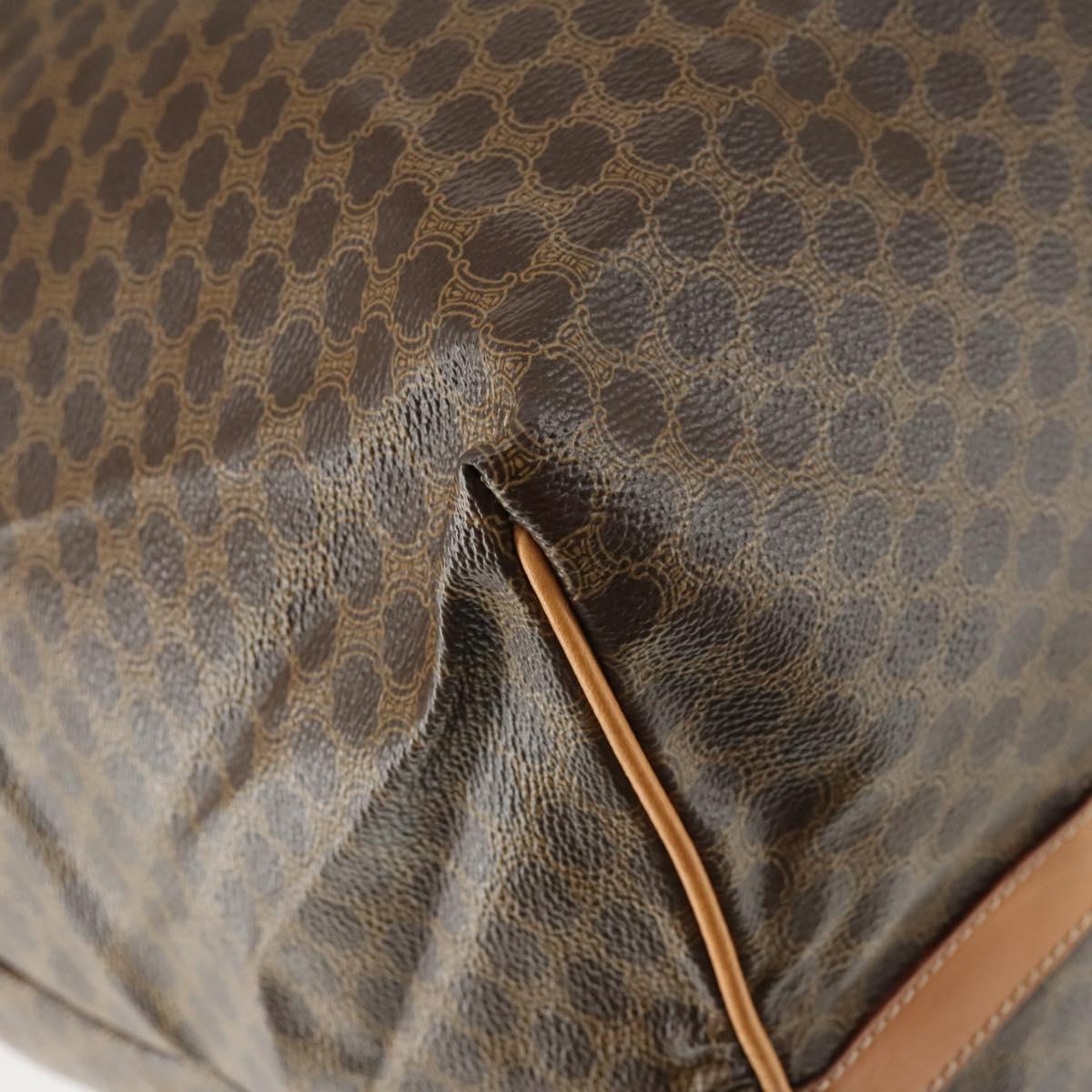 CELINE Macadam Canvas Boston Bag PVC Leather Brown Gold Auth 169471