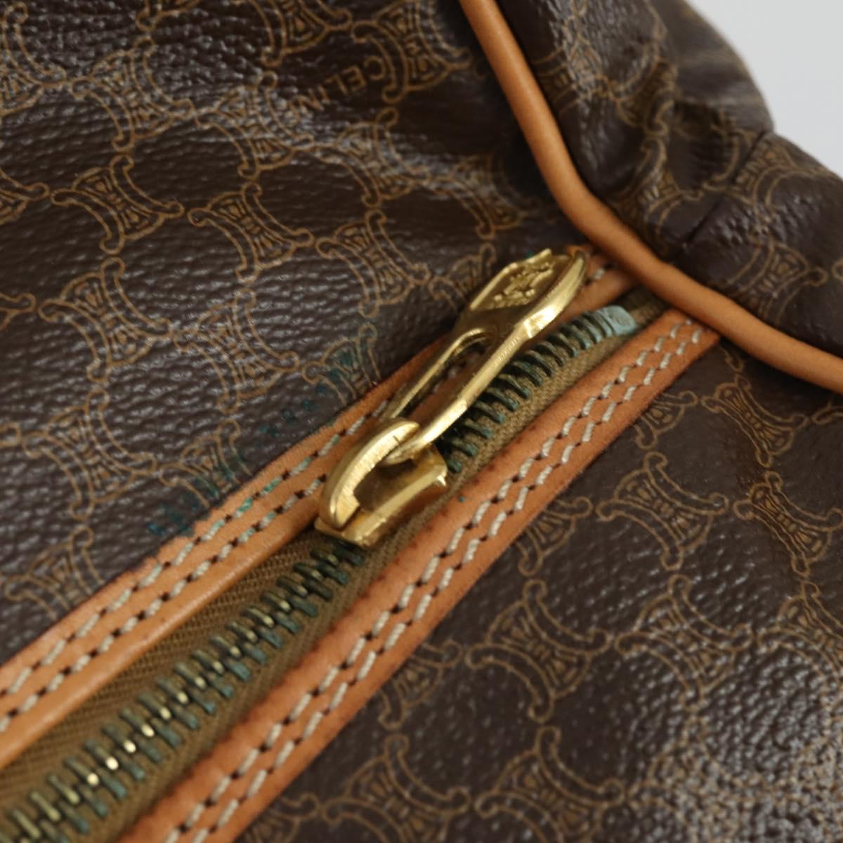 CELINE Macadam Canvas Boston Bag PVC Leather Brown Gold Auth 169471