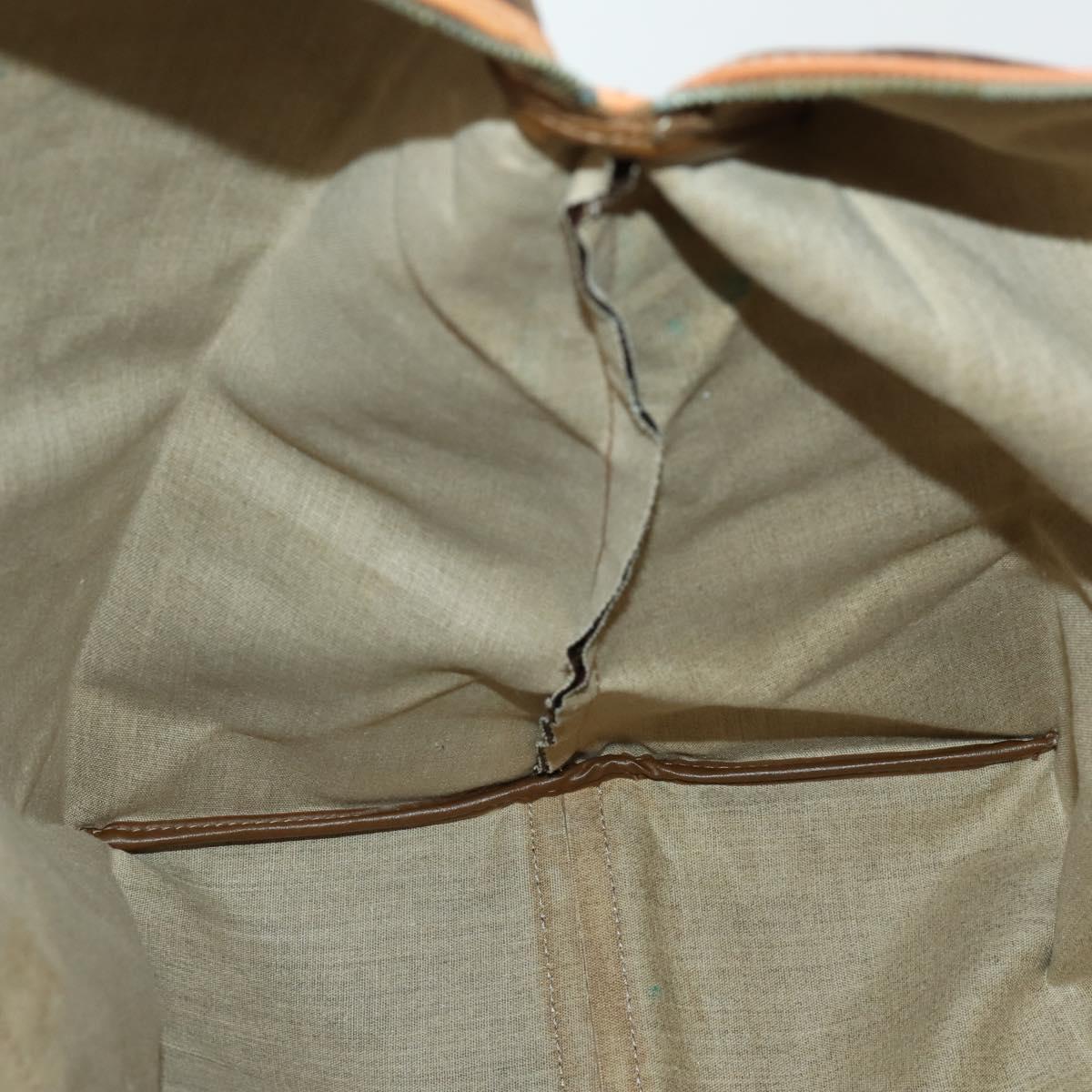 CELINE Macadam Canvas Boston Bag PVC Leather Brown Gold Auth 169471