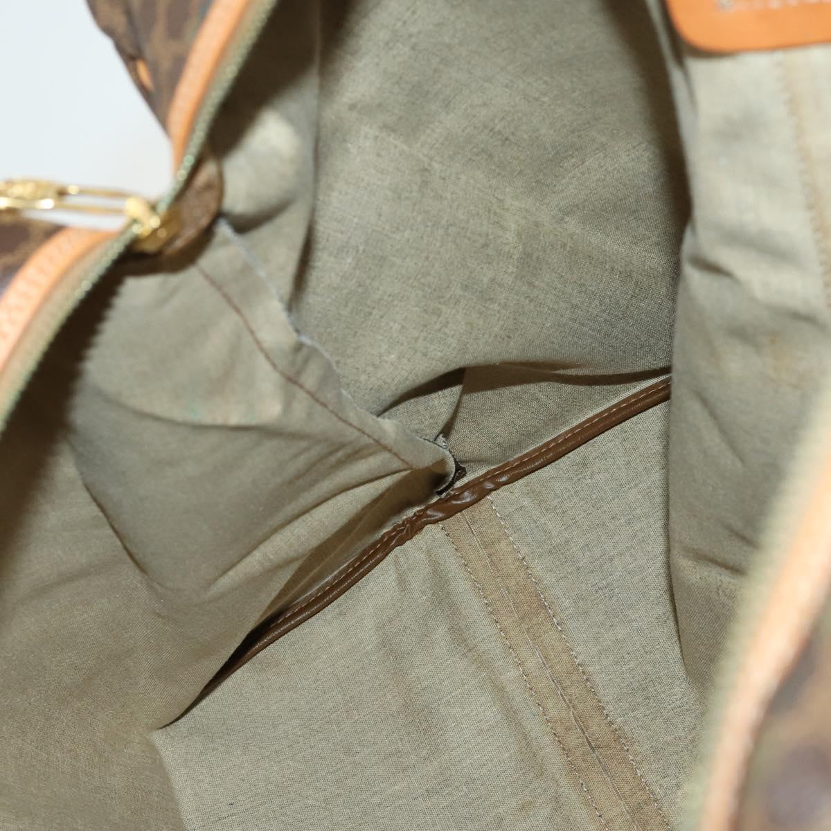 CELINE Macadam Canvas Boston Bag PVC Leather Brown Gold Auth 169471