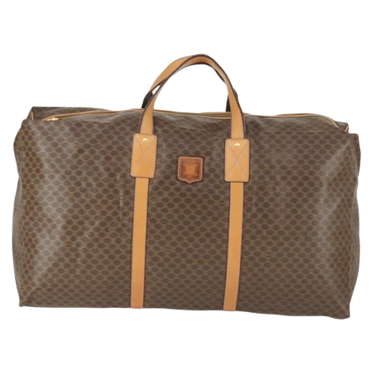 CELINE Macadam Canvas Boston Bag PVC Leather Brown Gold Auth 169471