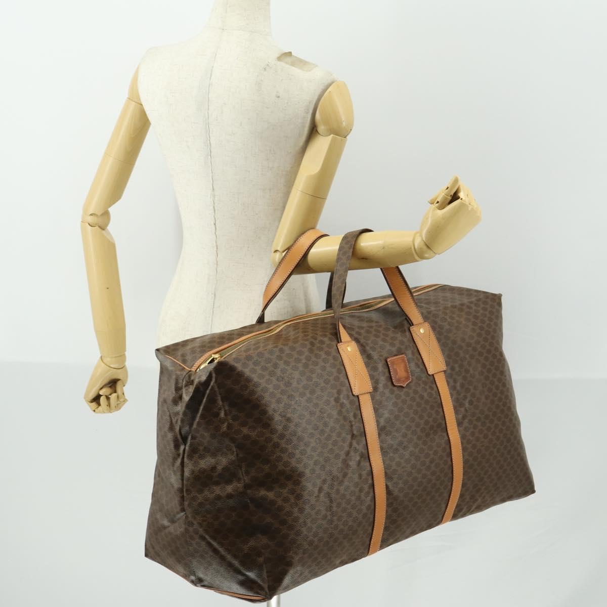 CELINE Macadam Canvas Boston Bag PVC Leather Brown Gold Auth 169471