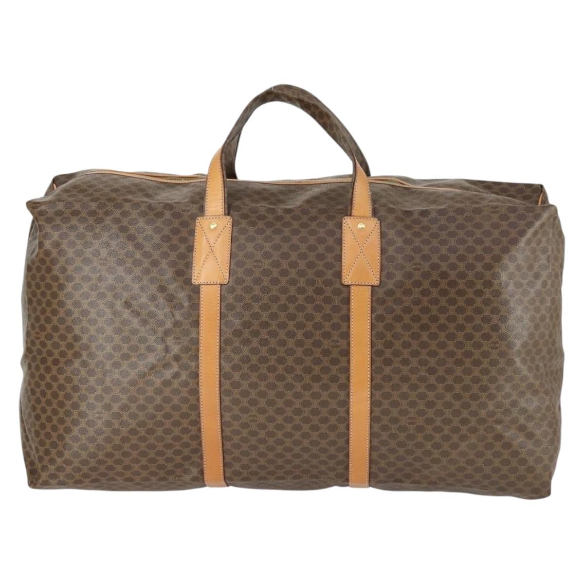 CELINE Macadam Canvas Boston Bag PVC Leather Brown Gold Auth 169471