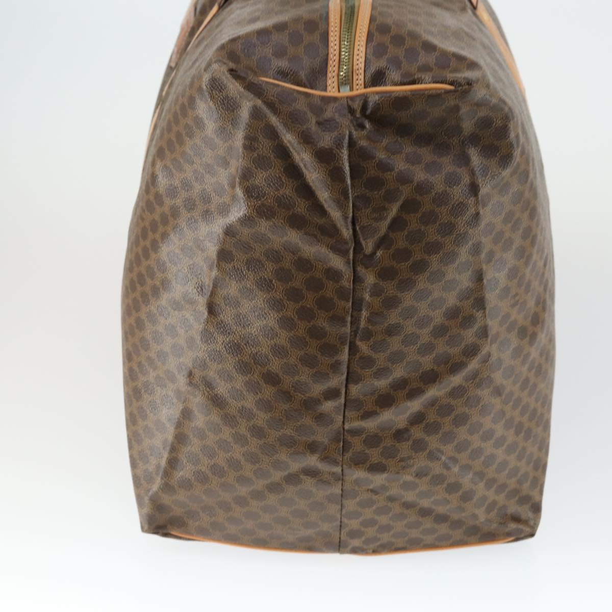 CELINE Macadam Canvas Boston Bag PVC Leather Brown Gold Auth 169471