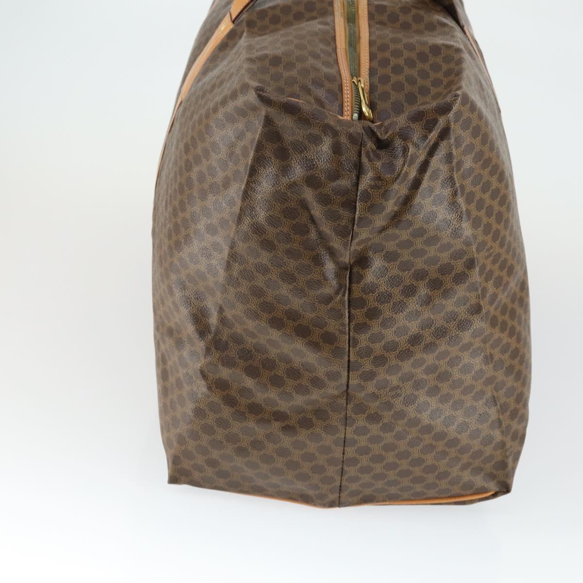 CELINE Macadam Canvas Boston Bag PVC Leather Brown Gold Auth 169471