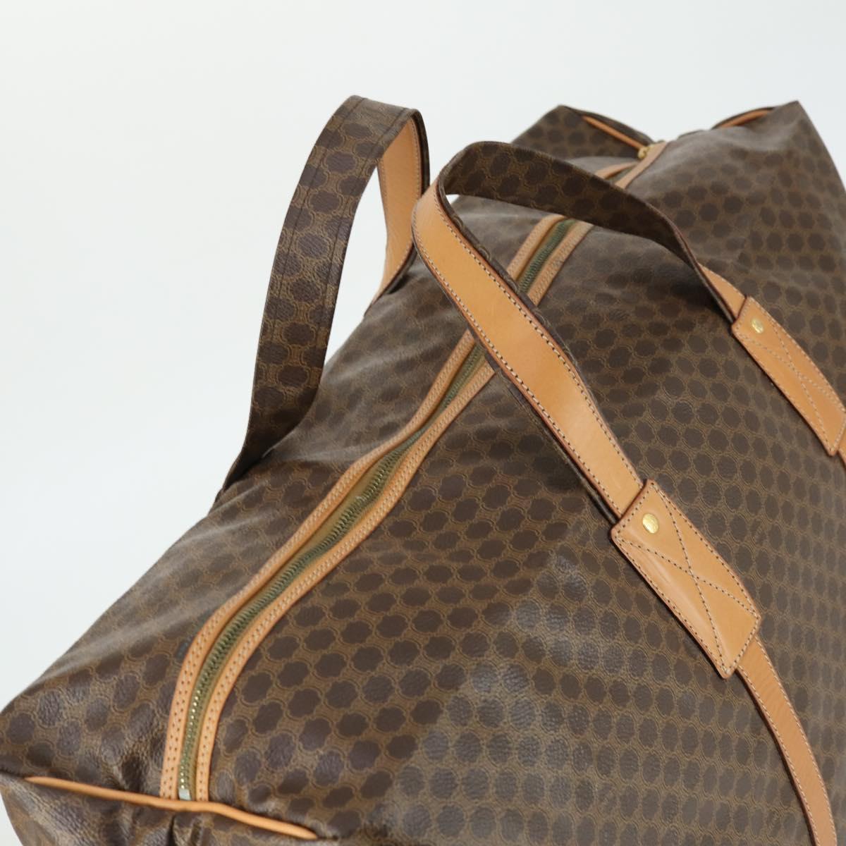 CELINE Macadam Canvas Boston Bag PVC Leather Brown Gold Auth 169471