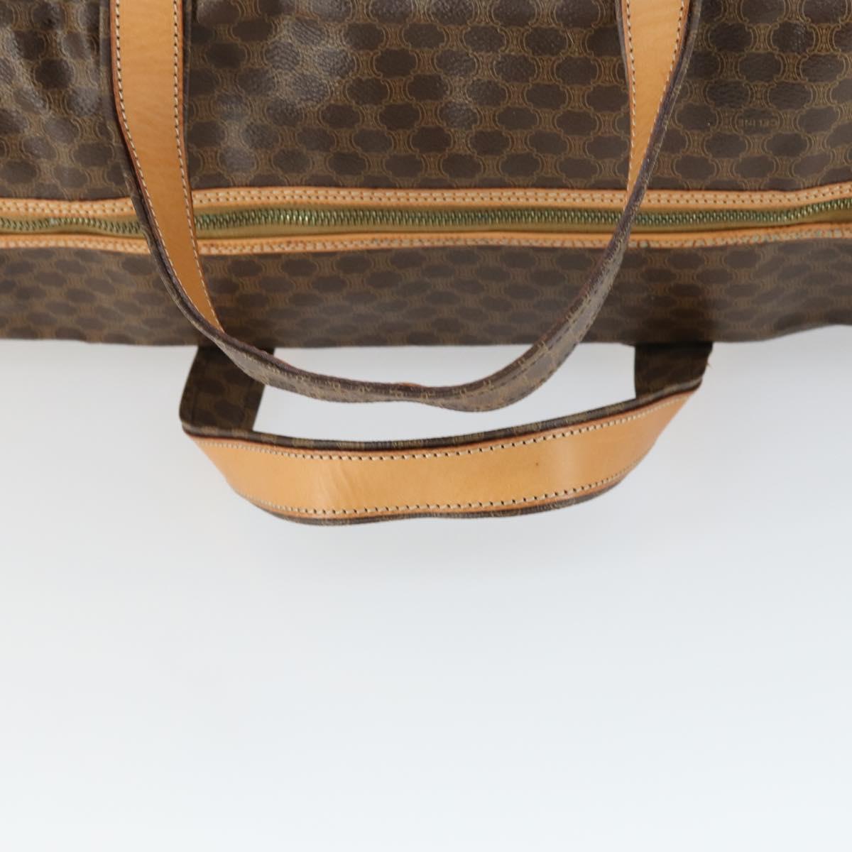 CELINE Macadam Canvas Boston Bag PVC Leather Brown Gold Auth 169471