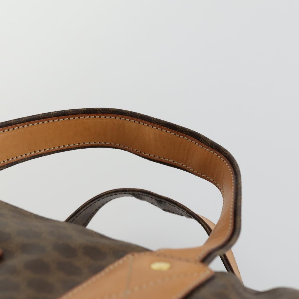 CELINE Macadam Canvas Boston Bag PVC Leather Brown Gold Auth 169471