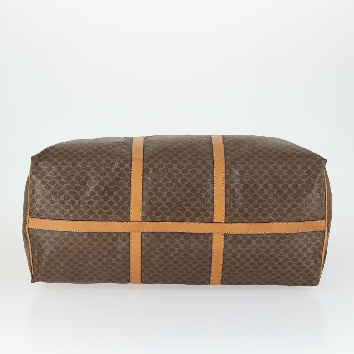 CELINE Macadam Canvas Boston Bag PVC Leather Brown Gold Auth 169471