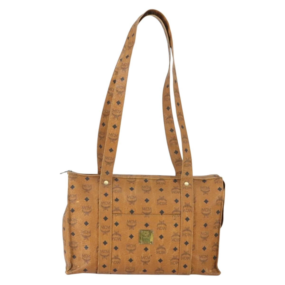 MCM Logogram Vicetos Tote Bag PVC Brown Gold Auth 169472