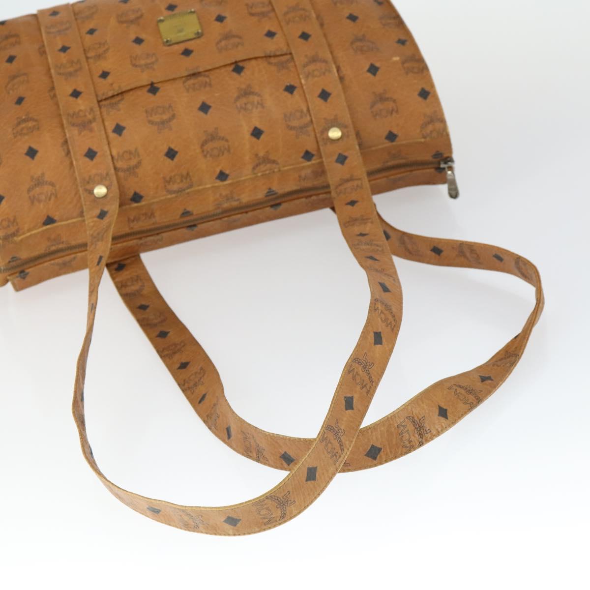 MCM Logogram Vicetos Tote Bag PVC Brown Gold Auth 169472