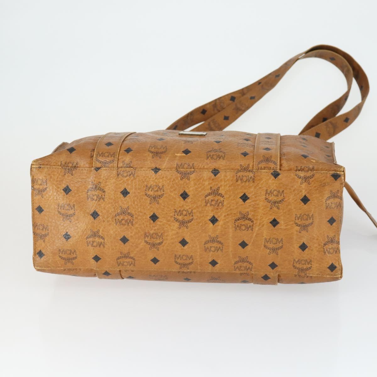 MCM Logogram Vicetos Tote Bag PVC Brown Gold Auth 169472