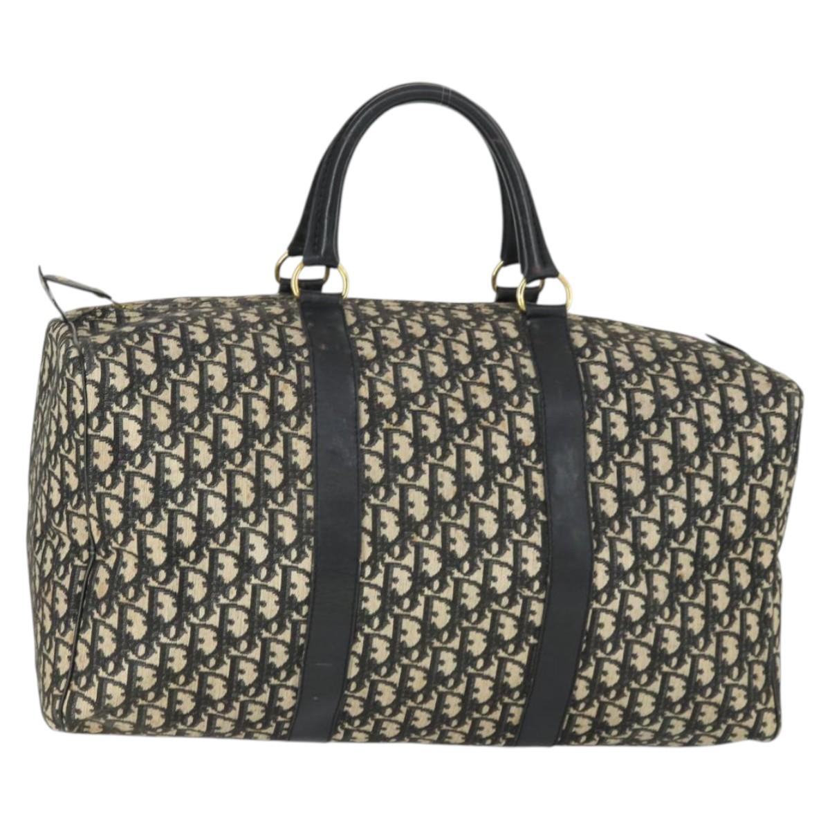 Christian Dior Trotter Canvas Boston Bag Black Gold Auth 169473