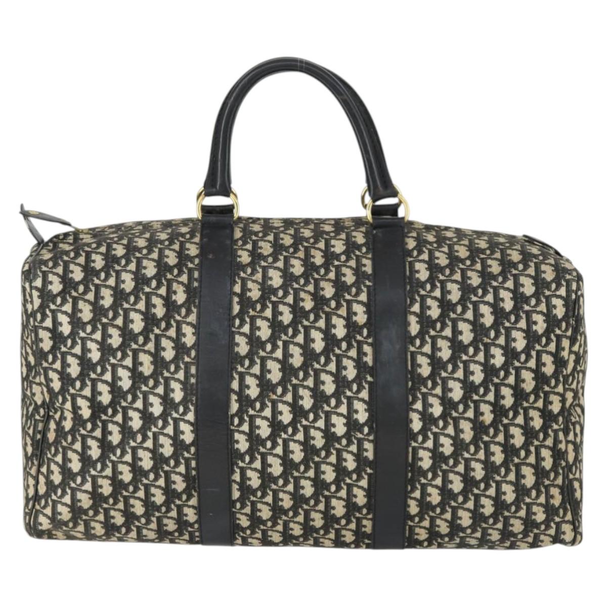 Christian Dior Trotter Canvas Boston Bag Black Gold Auth 169473