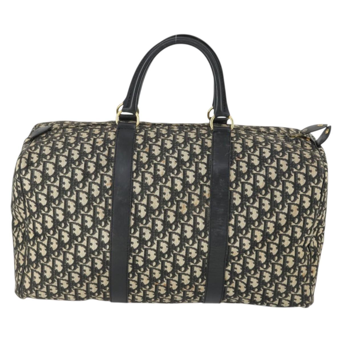 Christian Dior Trotter Canvas Boston Bag Black Gold Auth 169473