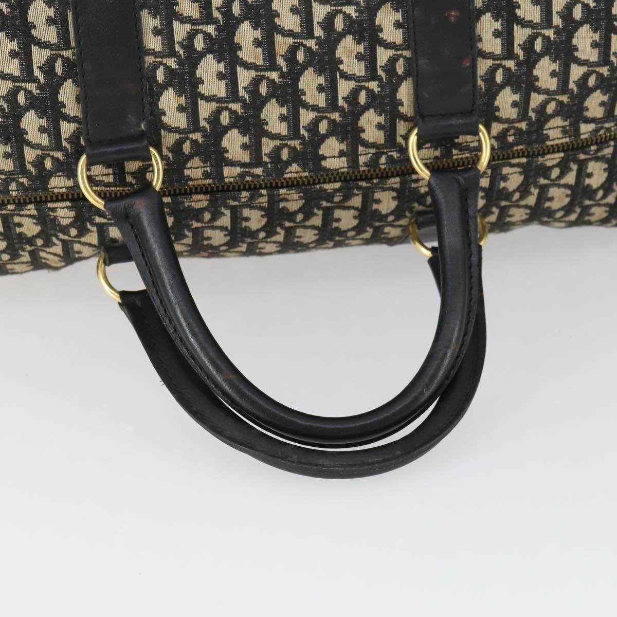 Christian Dior Trotter Canvas Boston Bag Black Gold Auth 169473