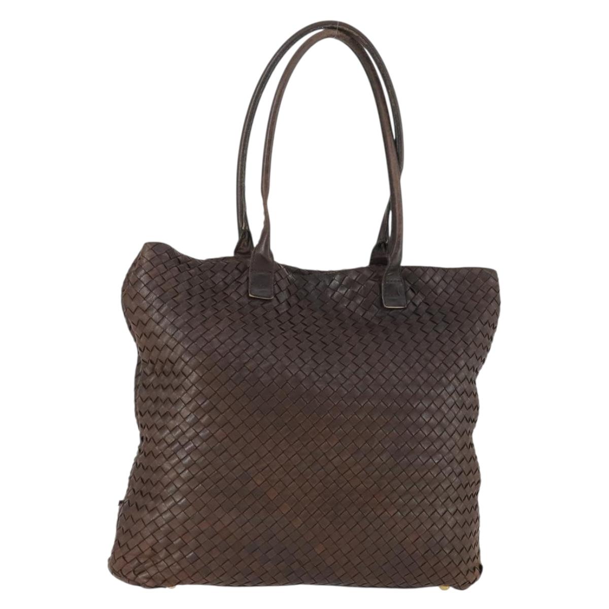 BOTTEGA VENETA INTRECCIATO Tote Bag Leather Brown Gold Auth 169474
