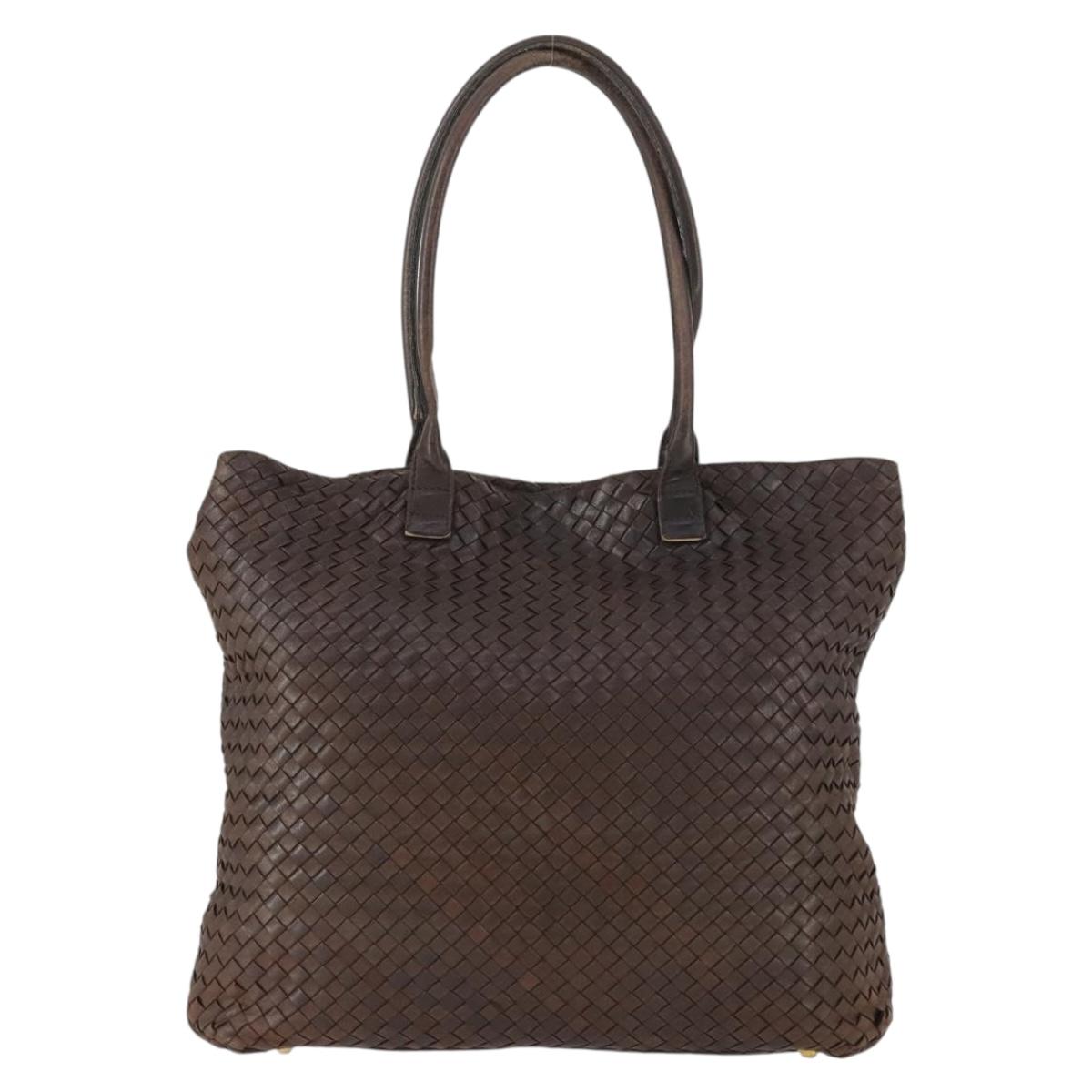 BOTTEGA VENETA INTRECCIATO Tote Bag Leather Brown Gold Auth 169474