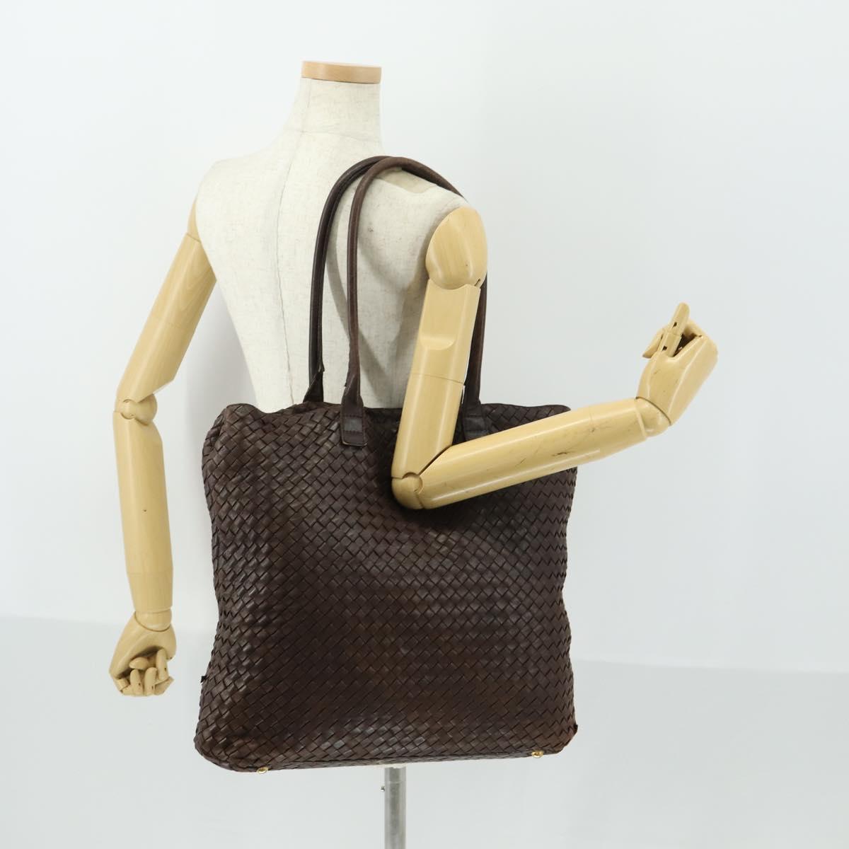 BOTTEGA VENETA INTRECCIATO Tote Bag Leather Brown Gold Auth 169474