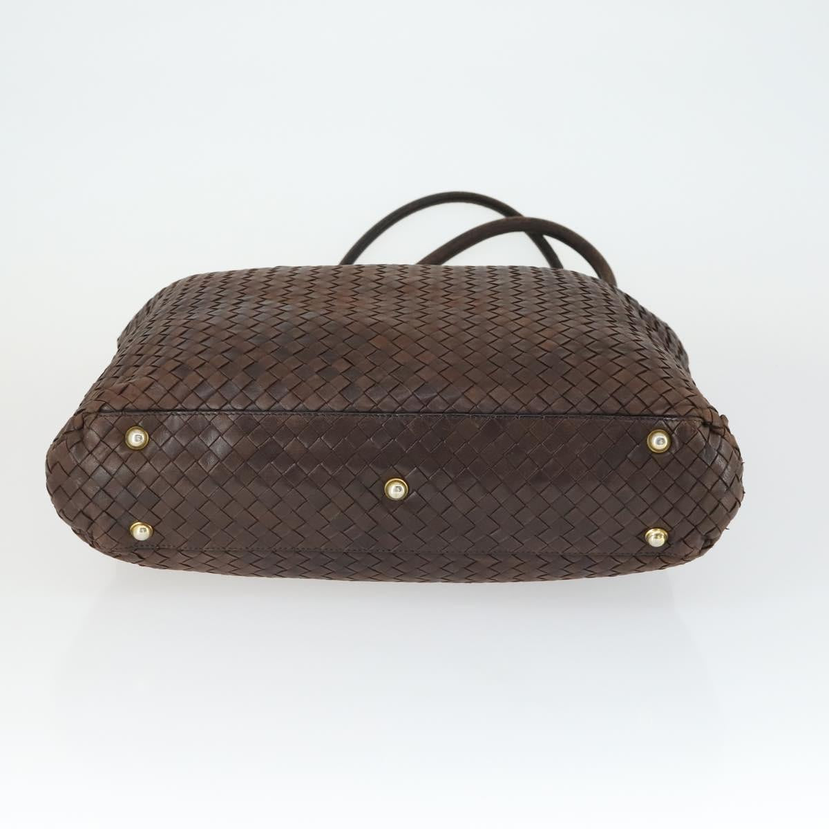 BOTTEGA VENETA INTRECCIATO Tote Bag Leather Brown Gold Auth 169474