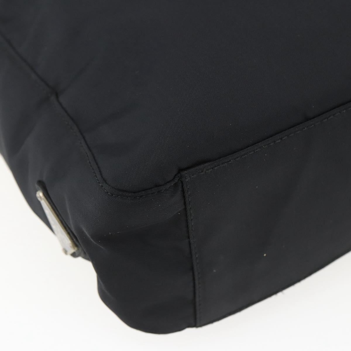 PRADA Tote Bag Nylon Black Silver Auth 169478