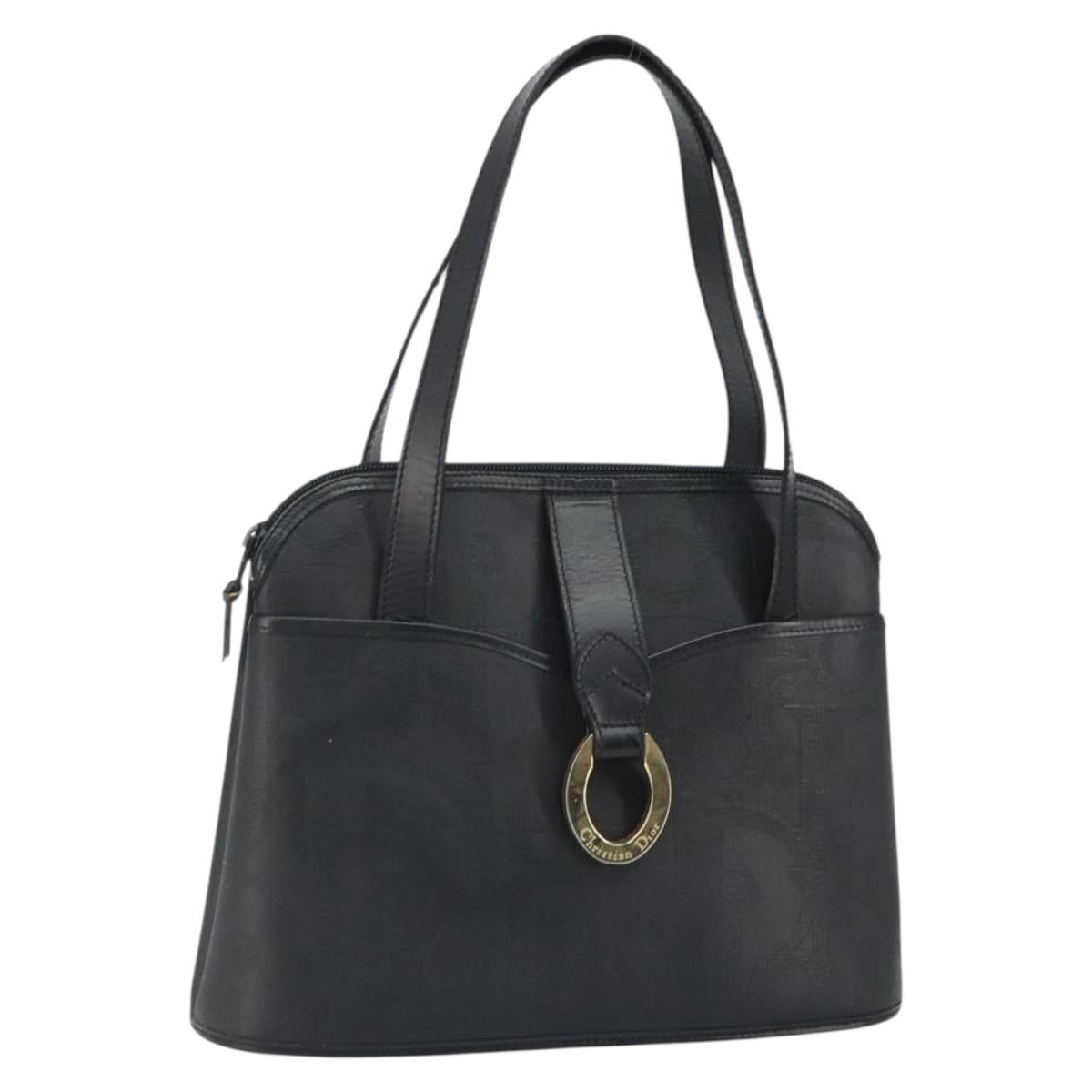 Christian Dior Trotter Canvas Hand Bag PVC Black Gold Auth 169482