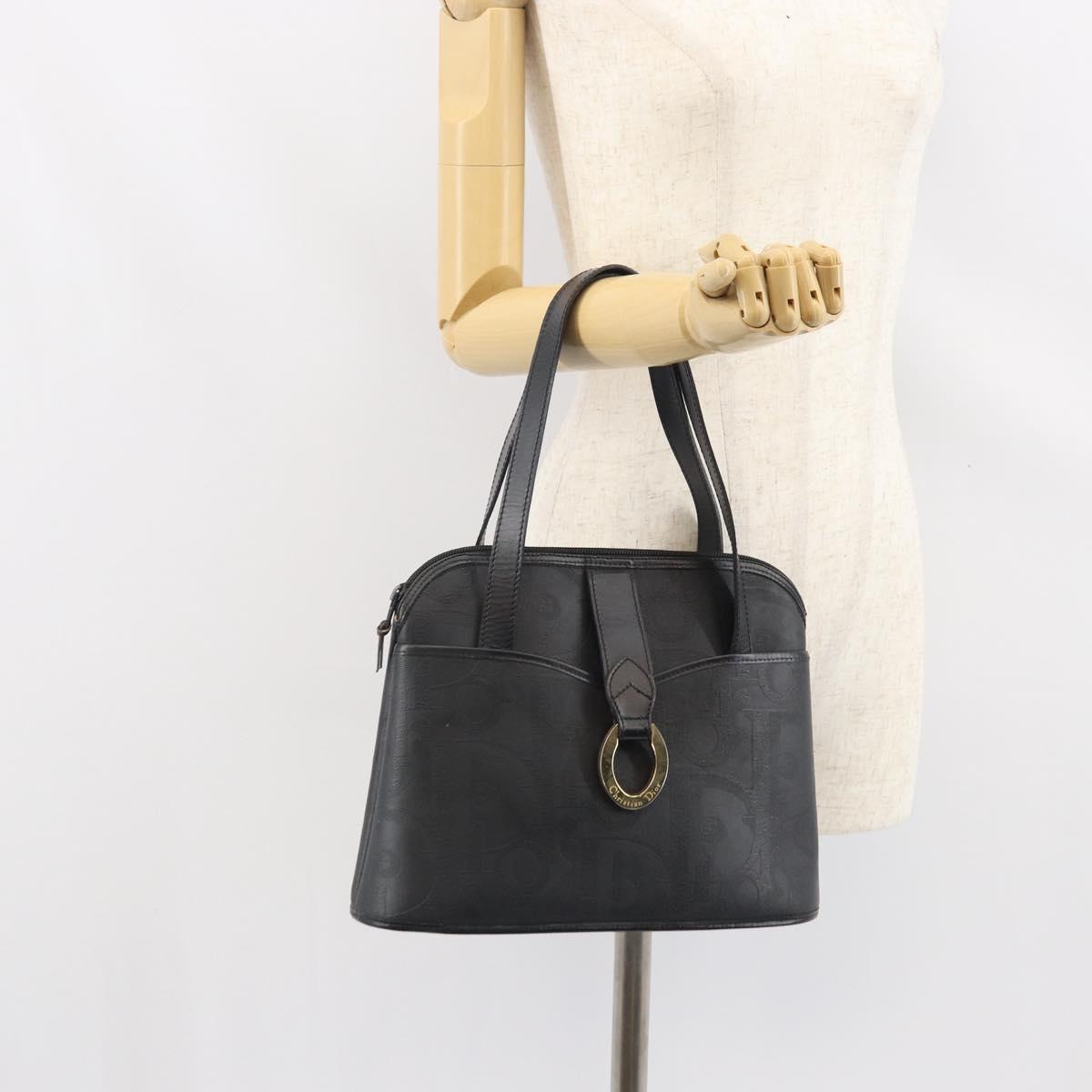 Christian Dior Trotter Canvas Hand Bag PVC Black Gold Auth 169482