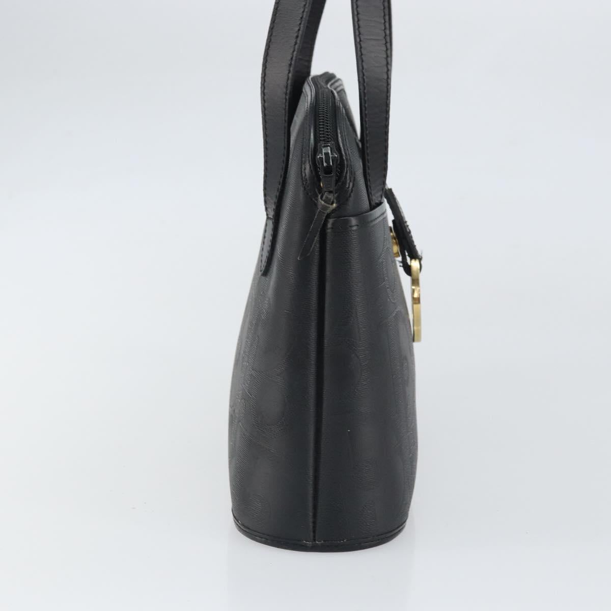 Christian Dior Trotter Canvas Hand Bag PVC Black Gold Auth 169482