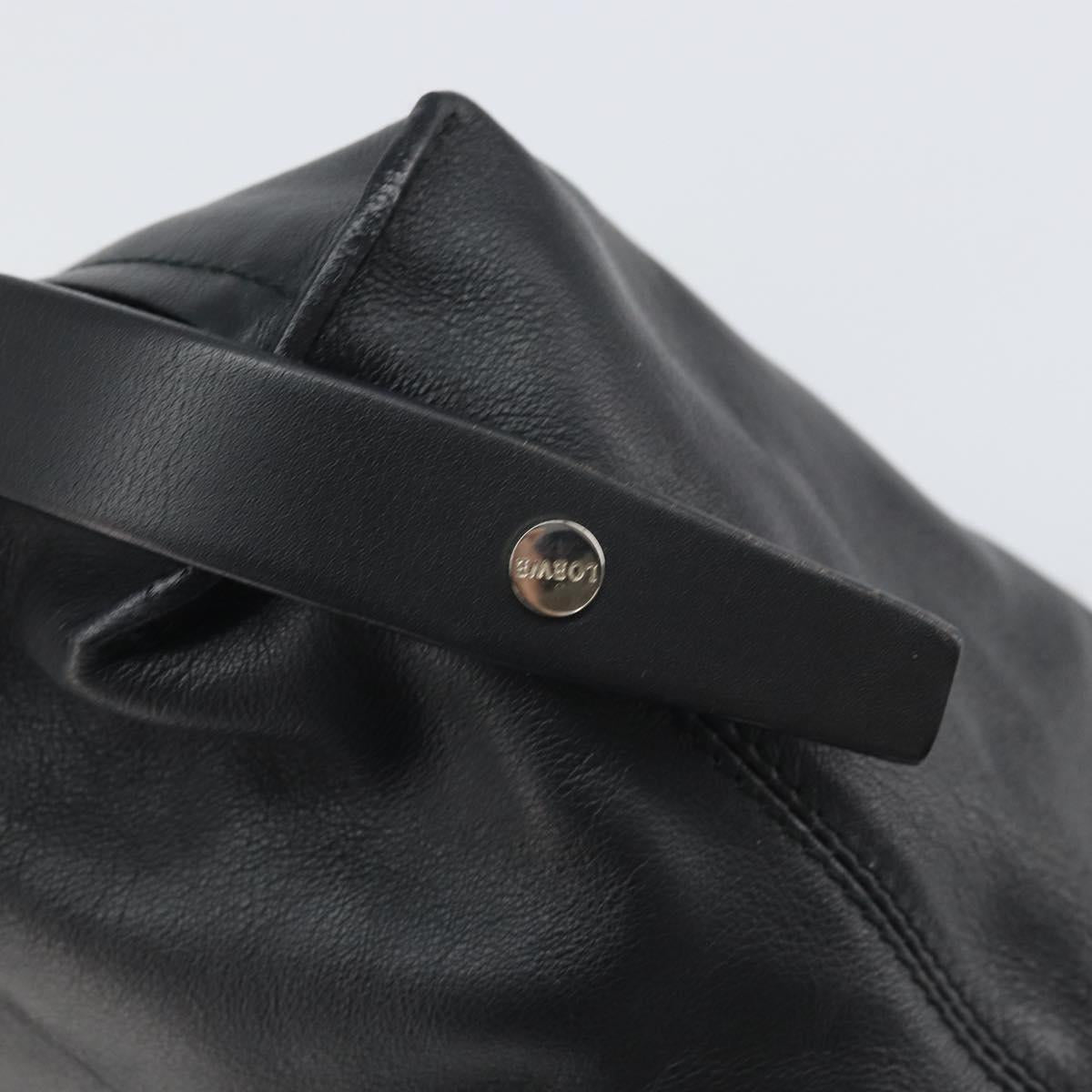 LOEWE Hand Bag Leather Black Silver Auth 169484