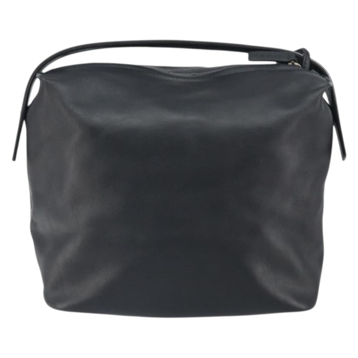 LOEWE Hand Bag Leather Black Silver Auth 169484