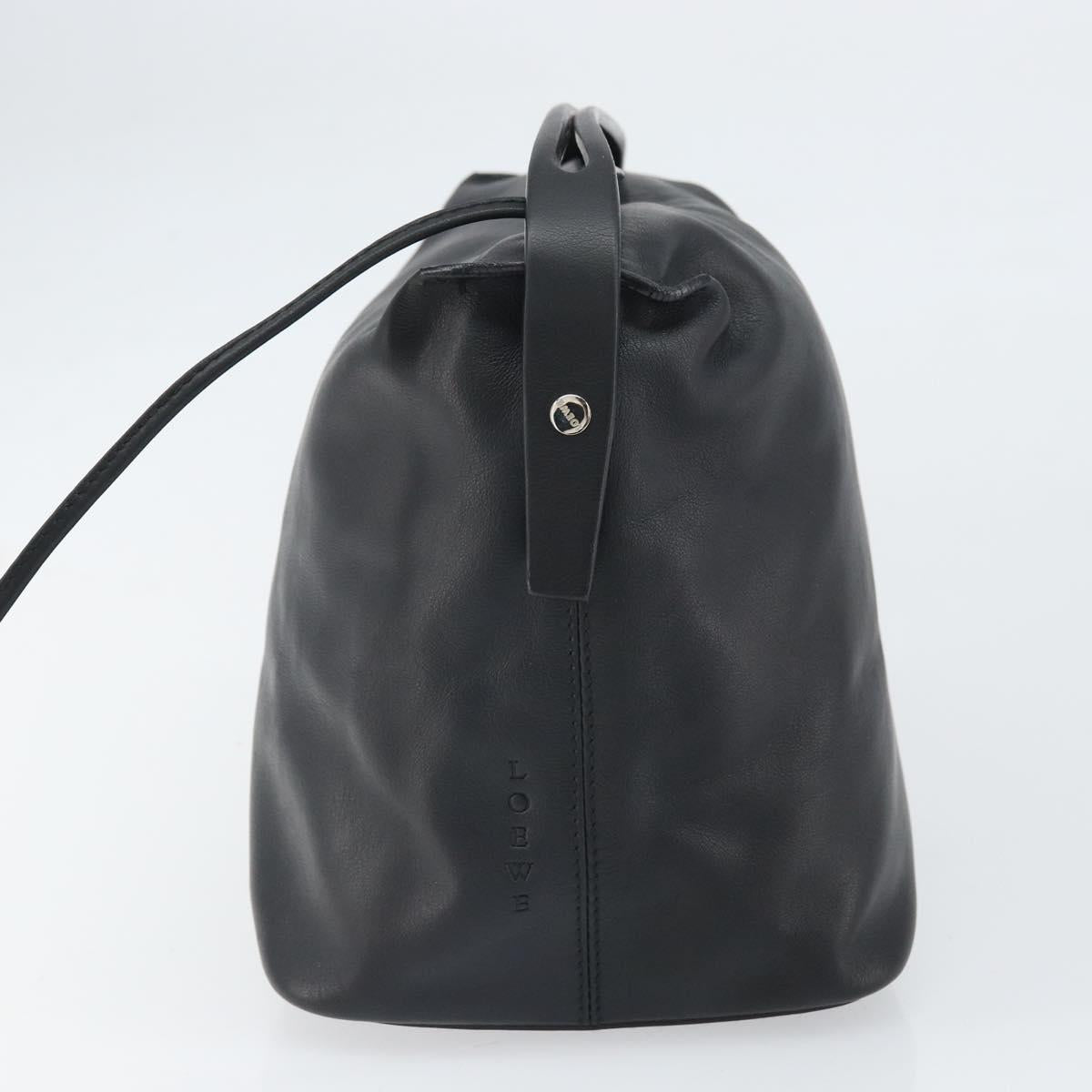 LOEWE Hand Bag Leather Black Silver Auth 169484