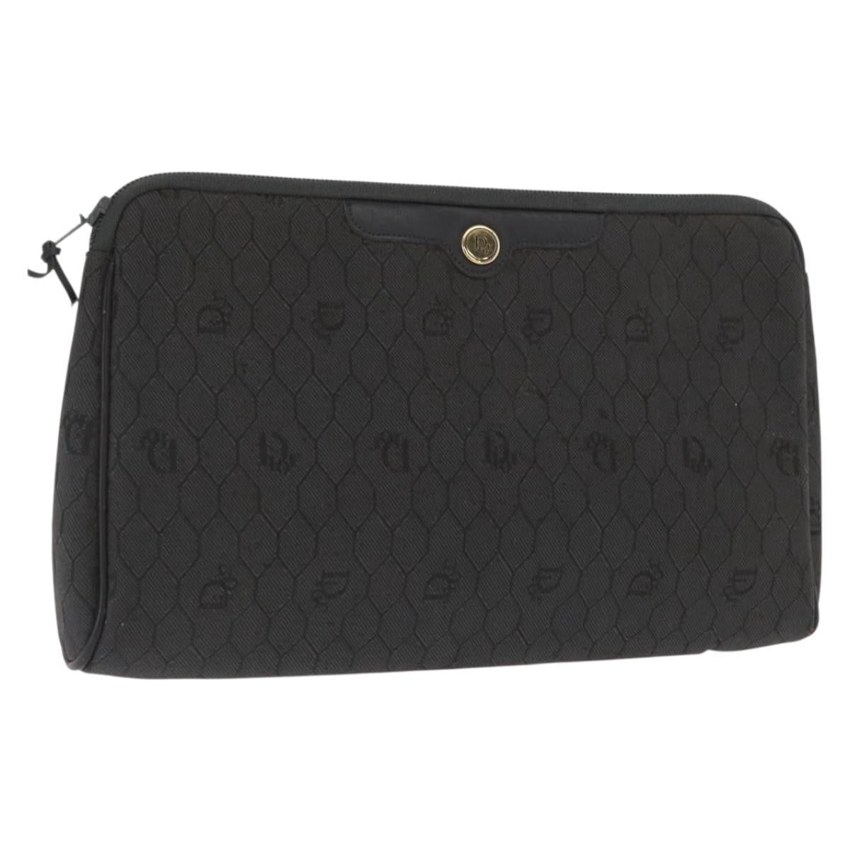 Christian Dior Honeycomb Canvas Clutch Bag Canvas Black Gold Auth 169485