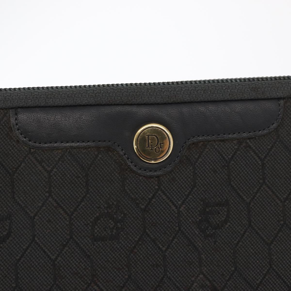 Christian Dior Honeycomb Canvas Clutch Bag Canvas Black Gold Auth 169485