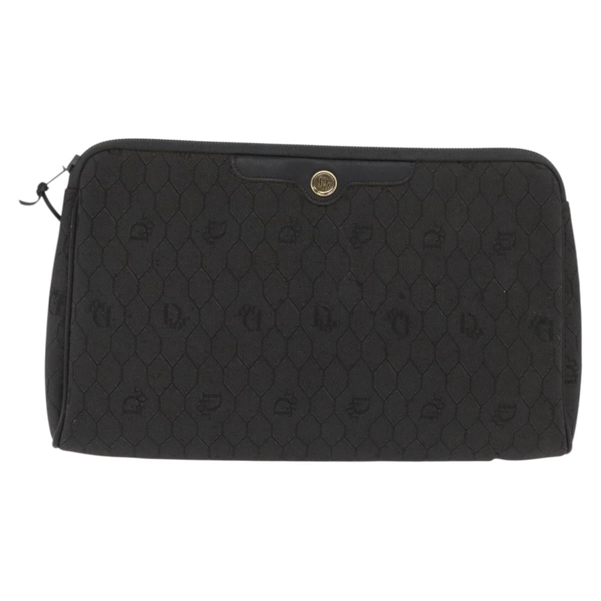 Christian Dior Honeycomb Canvas Clutch Bag Canvas Black Gold Auth 169485