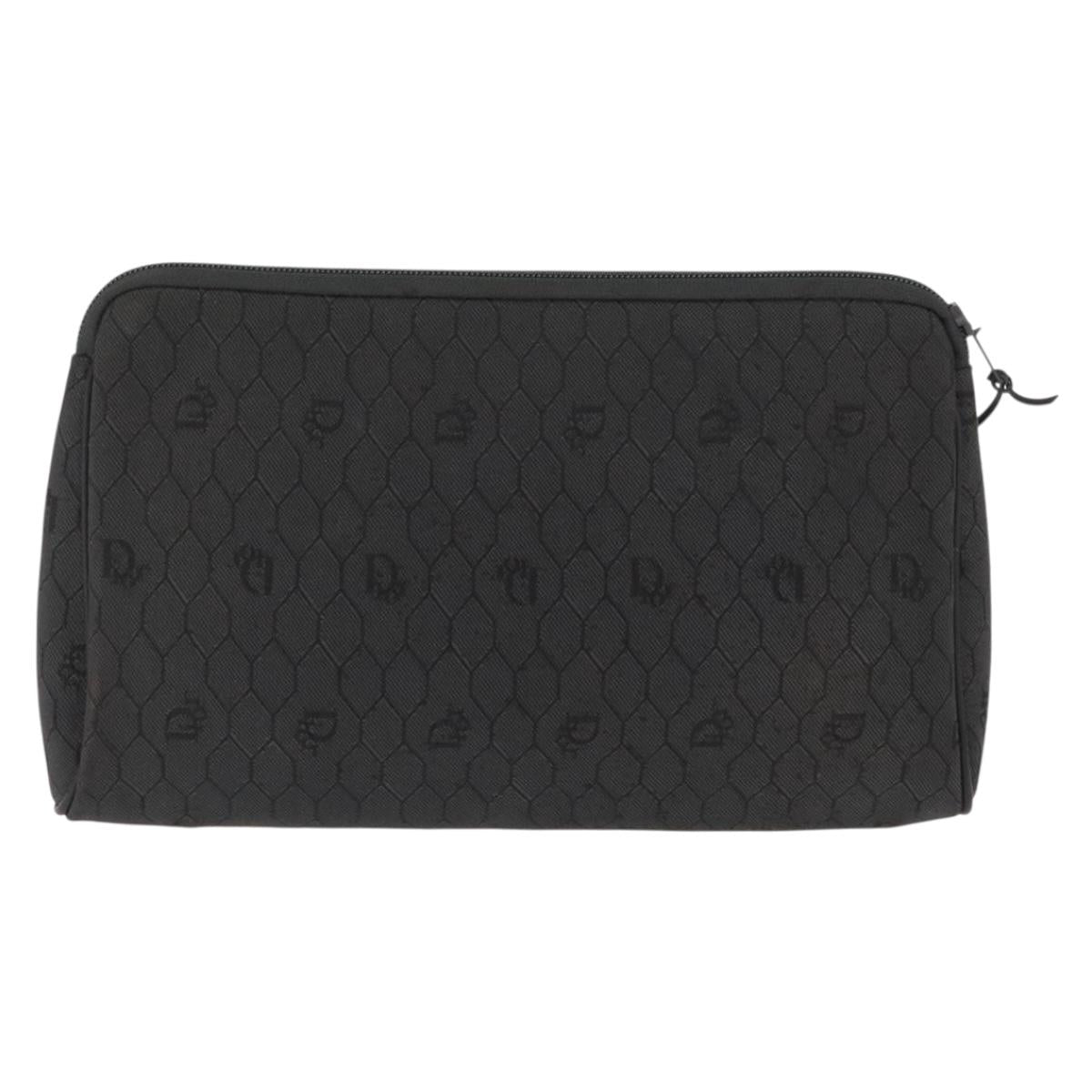 Christian Dior Honeycomb Canvas Clutch Bag Canvas Black Gold Auth 169485